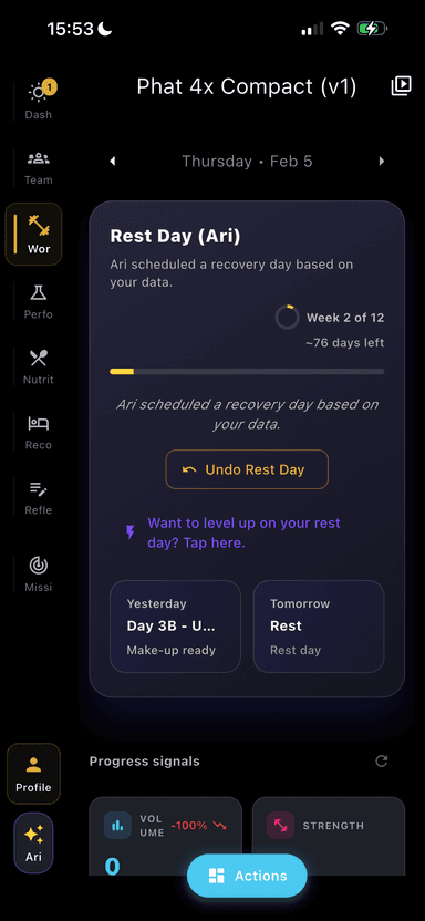 Workout schedule updated