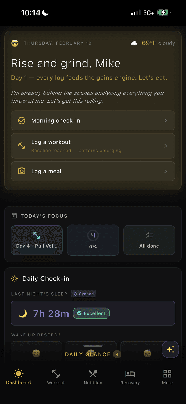 Dashboard showing training plan ready on day one