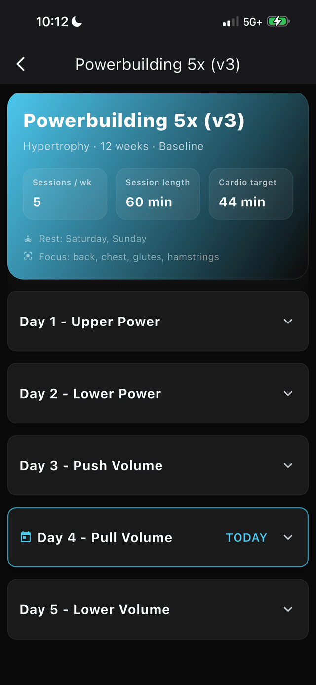 Generated training plan with all sessions