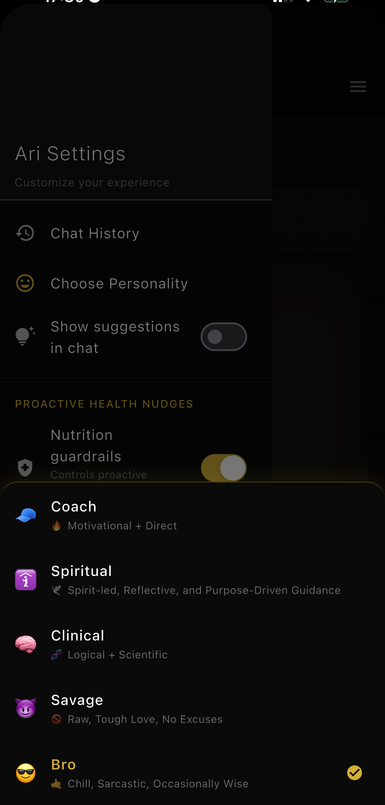 Ari personality settings