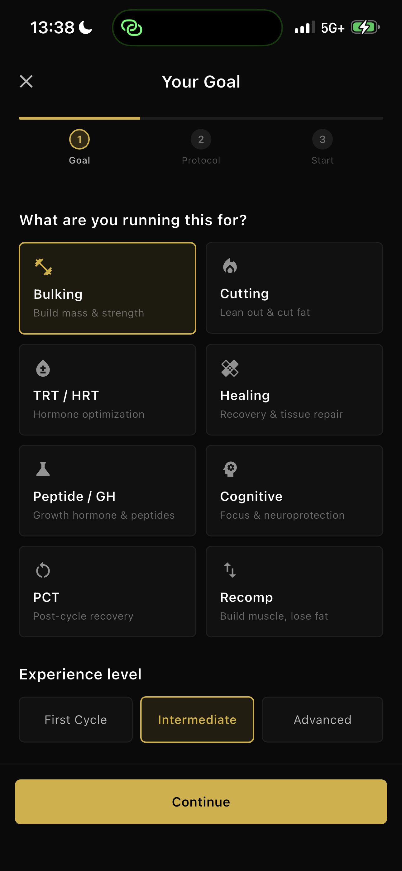 Select your goal and experience level