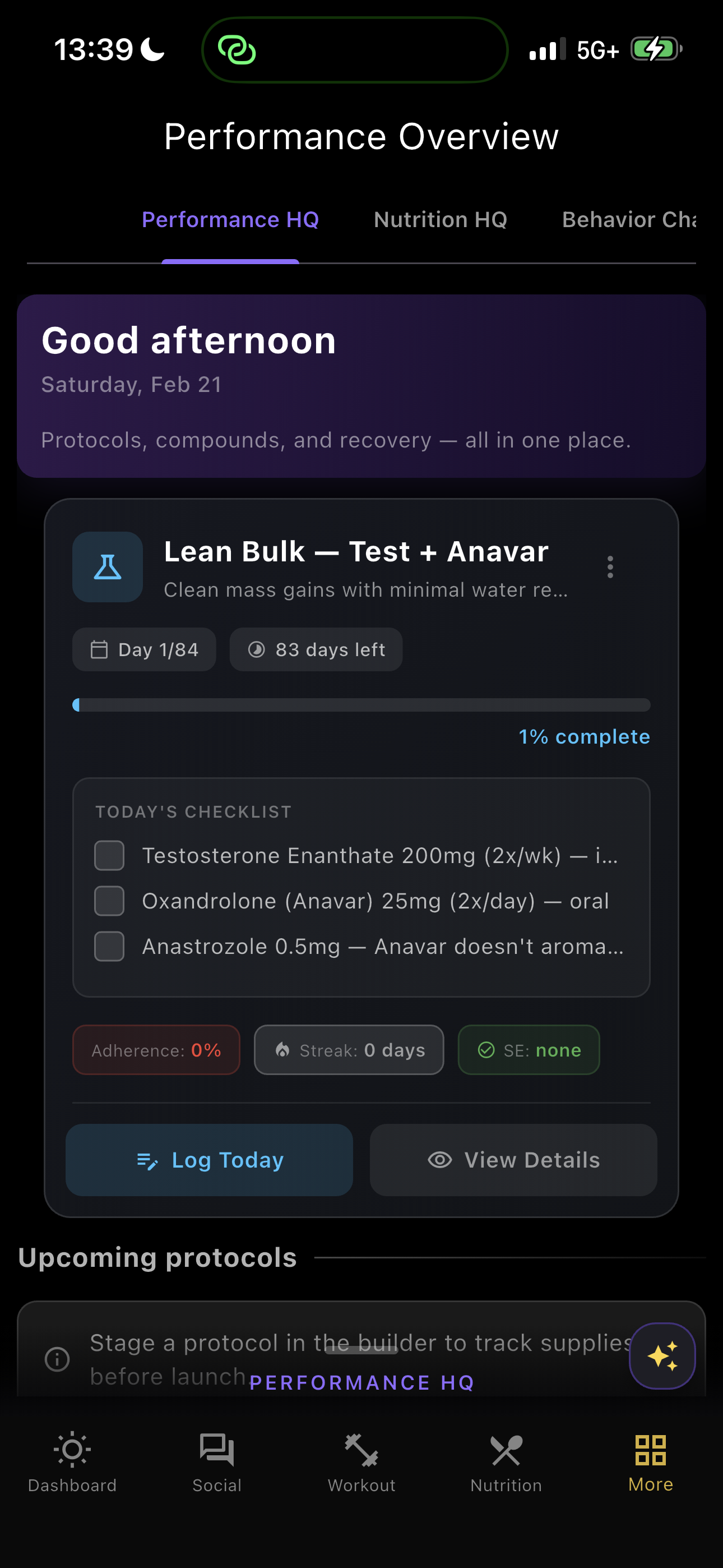 Your active protocol on the dashboard