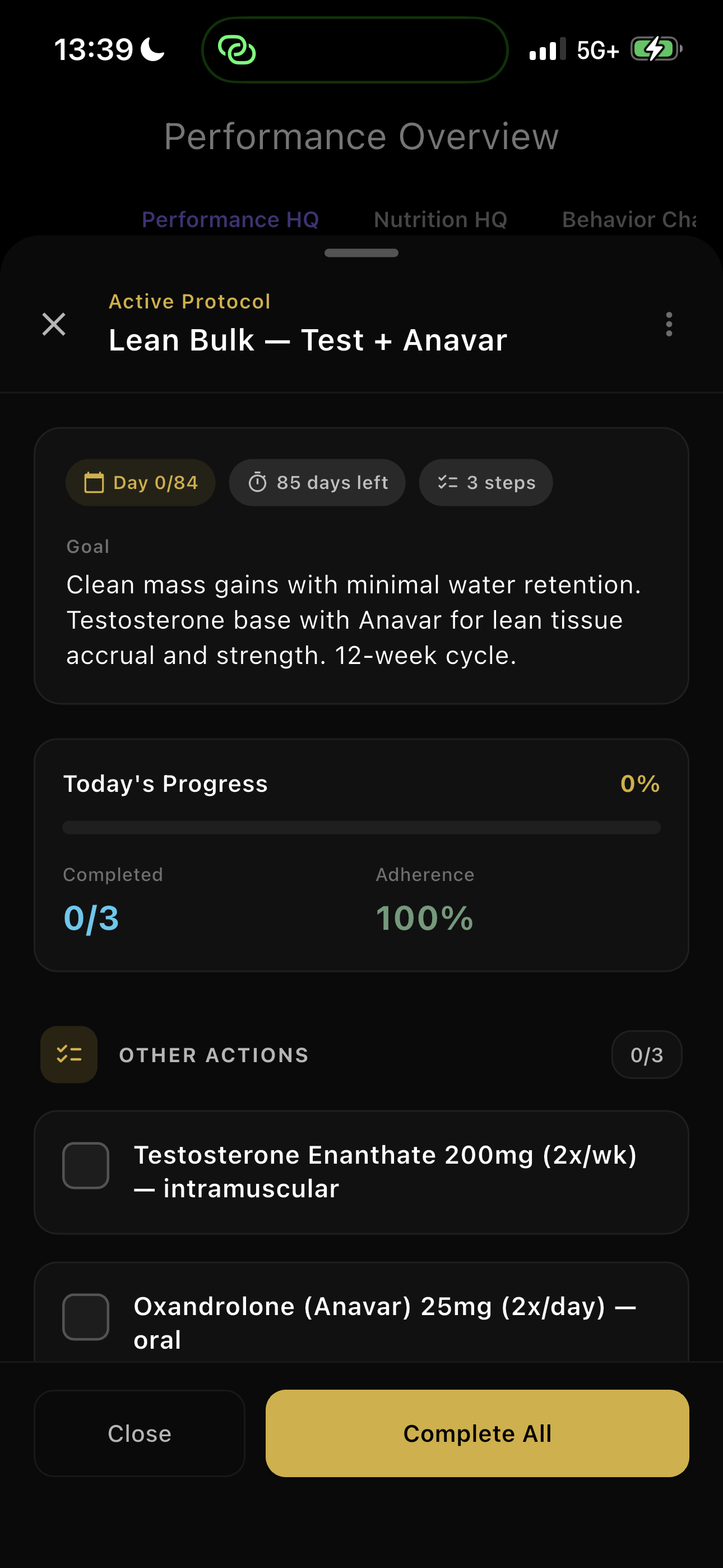 Protocol detail with daily checklist