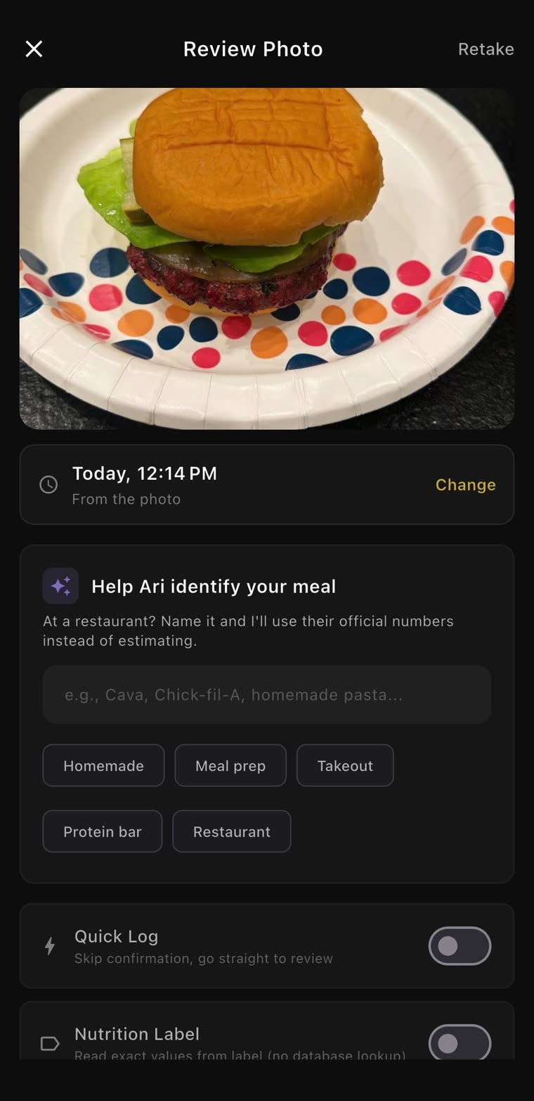 Review Photo: the cheeseburger, today at 12:14 PM, and Help Ari identify your meal — at a restaurant? Name it and I’ll use their official numbers