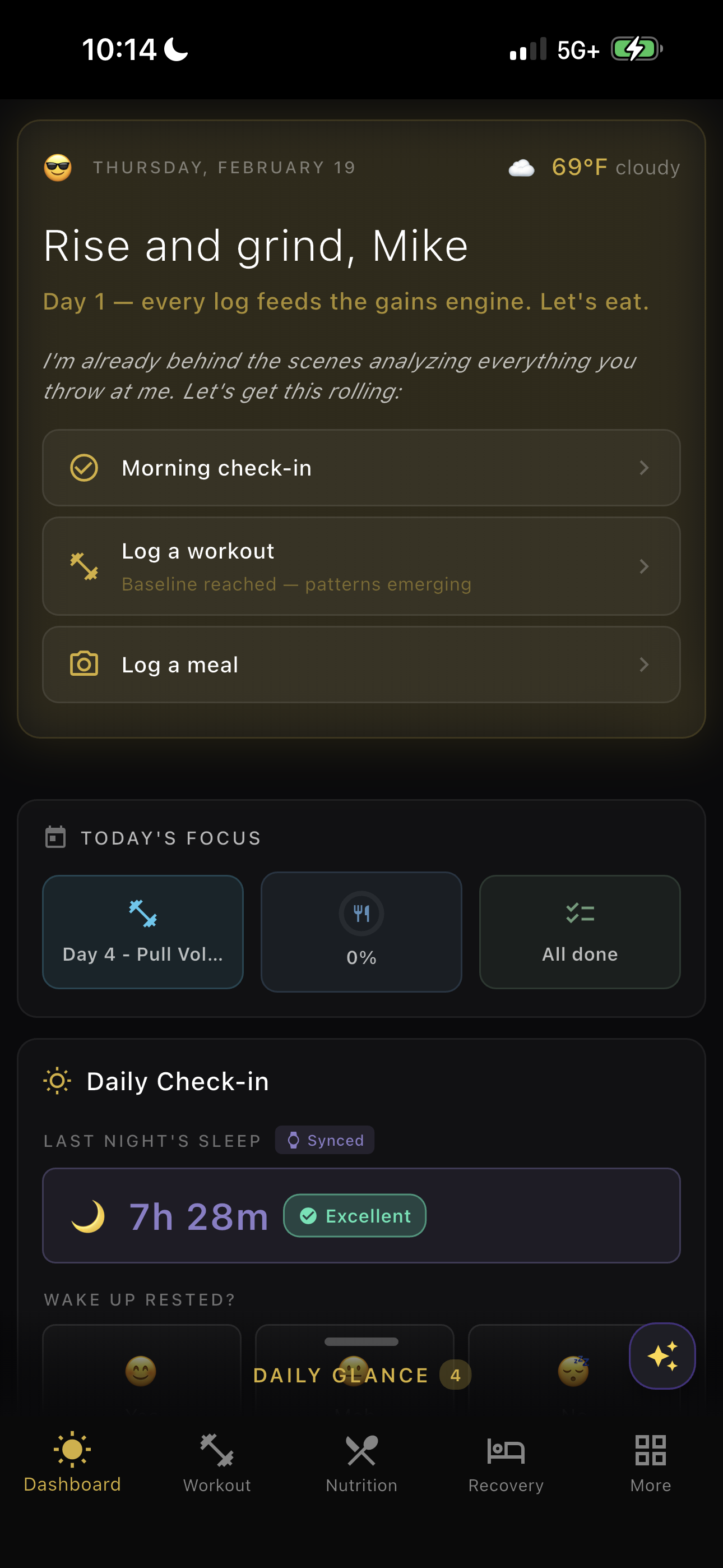 Dashboard showing training plan ready on day one